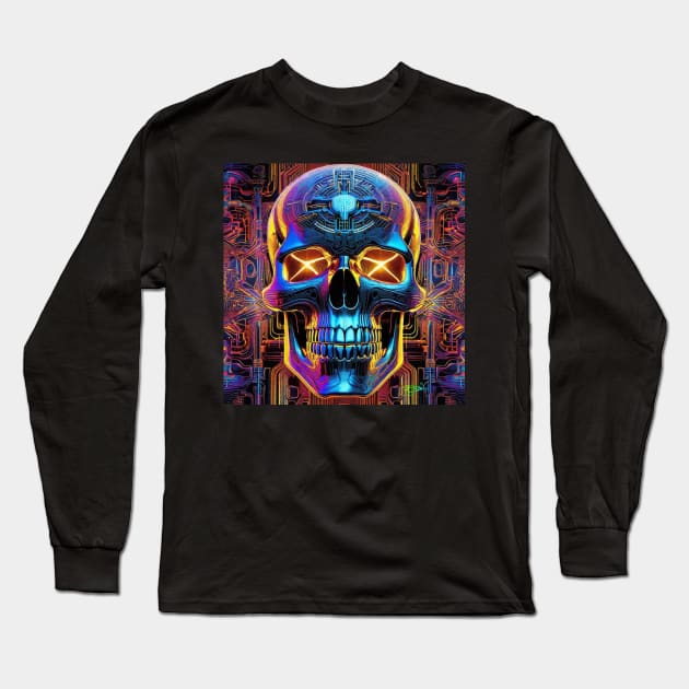 Groovy Cyber Skulls – XRP Army 28 Long Sleeve T-Shirt by Benito Del Ray